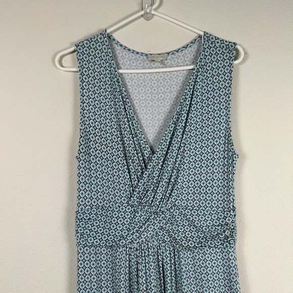 Talbots Maxi Dress Womens Size M Blue Geometric V Neck Sleeveless Stretch - Picture 2 of 7